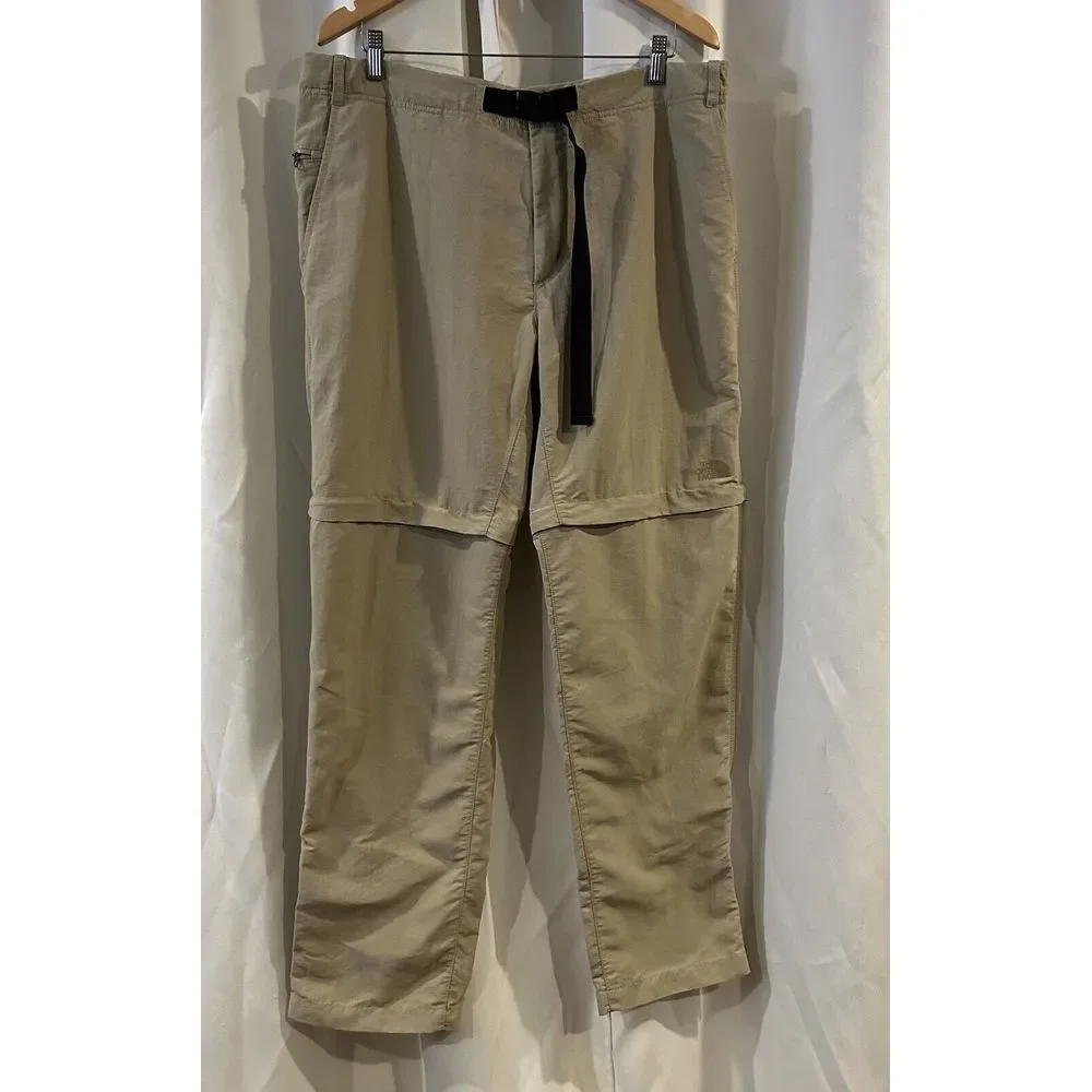 The North Face convertible Pants Mens Large Tan‎ Zip Off Belted Outdoor 40X32